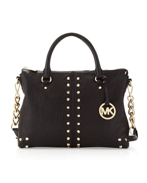 michael kors black leather studded purse|Michael Kors black shoulder handbags.